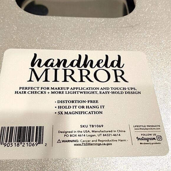 Glitz & Glam 5X Magnification Silver Diamond Diatortion Free Handheld Mirror - Picture 7 of 7